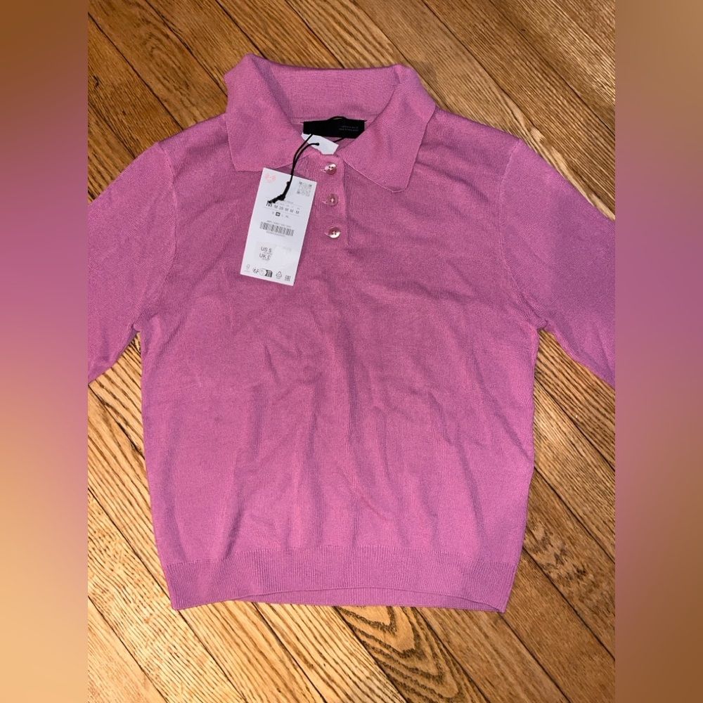 Zara Pink Short-Sleeve Polo Sweater